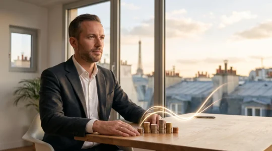 Entrepreneur français analysant la croissance de son chiffre d'affaires généré grâce à un budget publicitaire maîtrisé