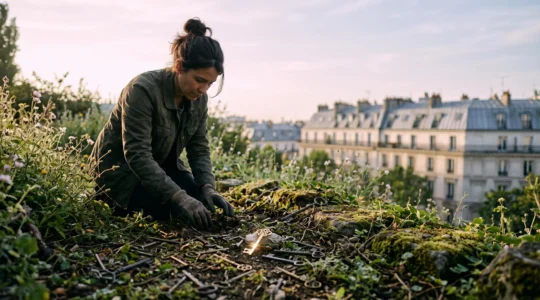 Illustration symbolique d'un explorateur découvrant des clés cachées dans un jardin, représentant la recherche de mots-clés de niche sans concurrence