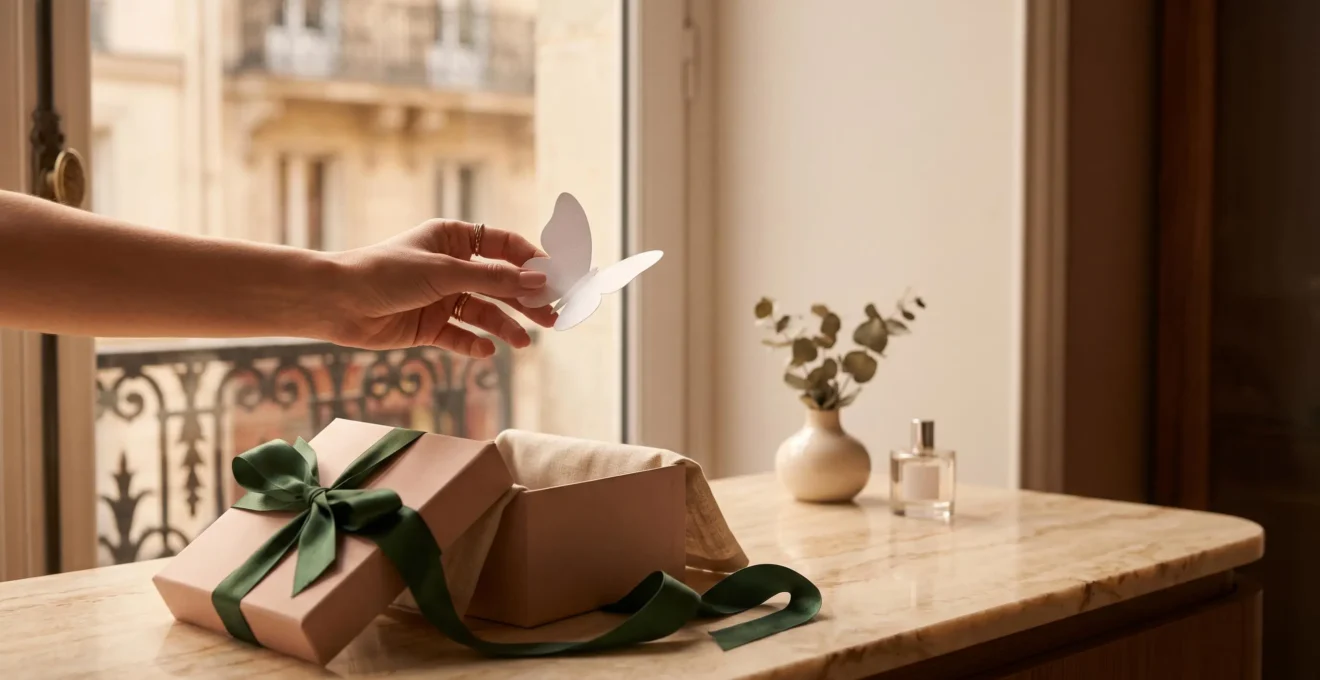 Illustration symbolique d'une acheteuse française transformant sa navigation en achat dans une ambiance de boutique parisienne chaleureuse