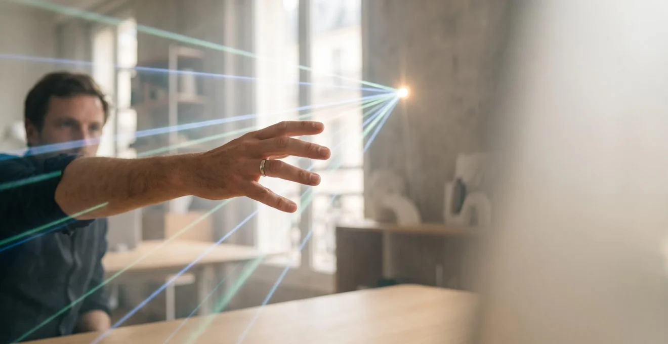 Illustration symbolique d'un faisceau de lumière convergent représentant le décodage de l'intention cachée derrière une recherche Google