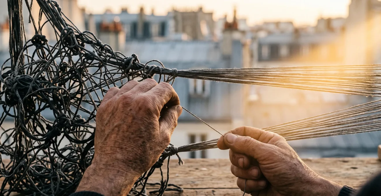 Main experte retirant délicatement une trame de fils emmêlés qui bloque le passage de la lumière, symbolisant la levée des freins techniques d'un site web