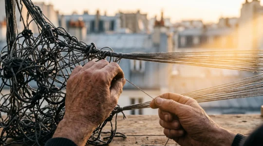 Main experte retirant délicatement une trame de fils emmêlés qui bloque le passage de la lumière, symbolisant la levée des freins techniques d'un site web
