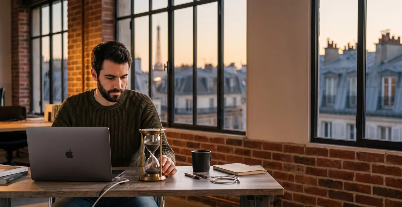 Developpeur travaillant sur un site web professionnel dans un bureau parisien moderne, symbolisant une livraison rapide en trois semaines