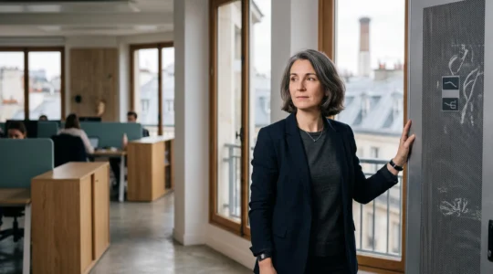 Un professionnel français examine des dispositifs de sécurité numérique dans un bureau moderne, symbolisant la protection des données sensibles face au RGPD.