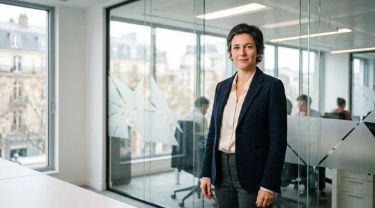 Dirigeant d'une PME francaise dans un bureau moderne, symbolisant la protection contre les cyberattaques