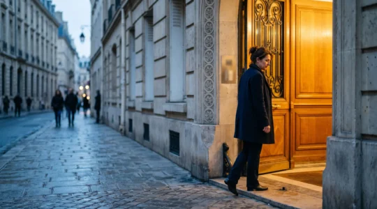 Silhouette d'une personne hésitant entre repartir et entrer dans un espace lumineux, symbolisant la retention des visiteurs sur un site web