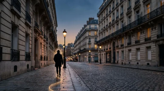 Silhouette d'un visiteur s'eloignant dans une rue parisienne au crepuscule, symbolisant le retargeting qui ramene les visiteurs perdus vers une marque