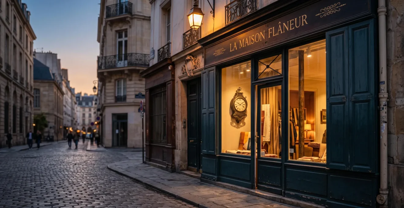 Vitrine elegante d'une boutique francaise evoquant l'urgence et l'exclusivite d'une vente privee limitee a 48 heures