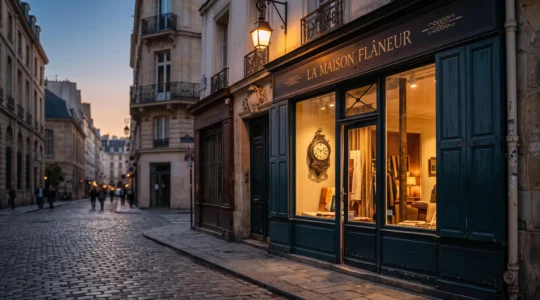 Vitrine elegante d'une boutique francaise evoquant l'urgence et l'exclusivite d'une vente privee limitee a 48 heures